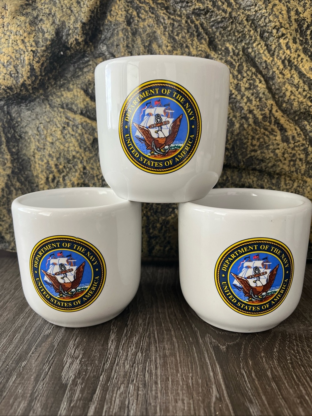 White Ceramic Navy Emblem Coffee Mugs - Set of 3